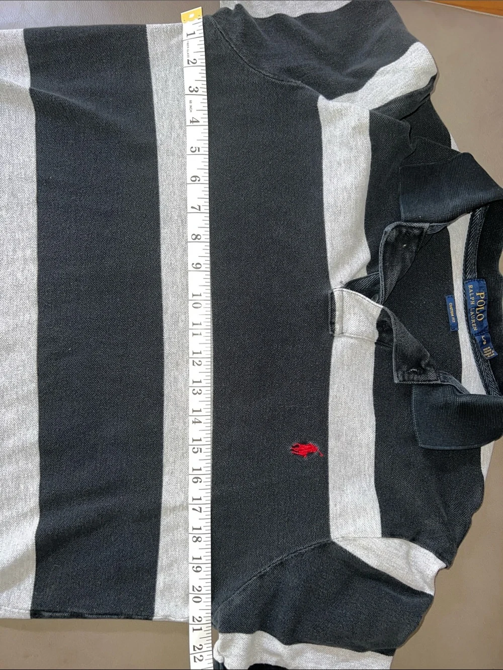 Polo by Ralph Lauren Black & Gray Striped Short-Sleeve Polo with Red Pony
